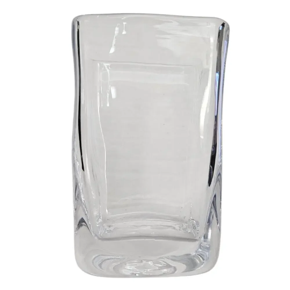 Simon Pearce Hand Blown Clear Art Glass Square Vase Heavy 5